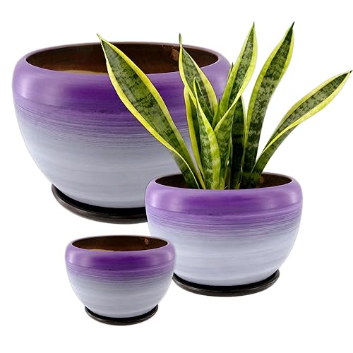 Set of 3 Purple Ceramic Flower Pots - 7/5/4 Inch