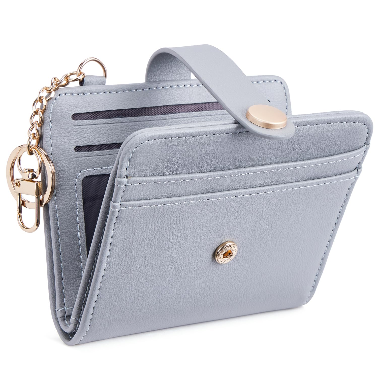 POIUGOYASlim Wallet for Women,RFID Blocking Bifold Credit Card Holder with Zipper Coin Pocket,ID Window,Keychain, 2A-PU Leather-Gray, Classic