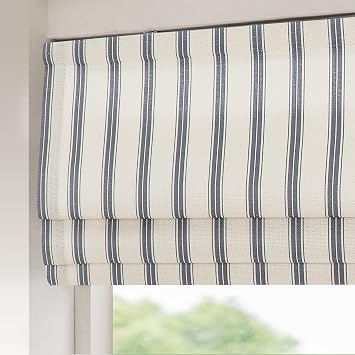 Sunbox Cordless Roman Shades Window Blinds, Vertical Stripe Custom Blackout Fabric Roman Shades for Windows,French Door, Kitchen, Mystic Grey Stripe