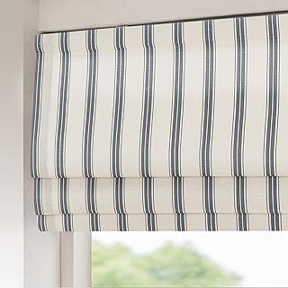 Sunbox Cordless Roman Shades Window Blinds, Vertical Stripe Custom Blackout Fabric Roman Shades for Windows，French Door, Kitchen, Mystic Grey Stripe - Buy now