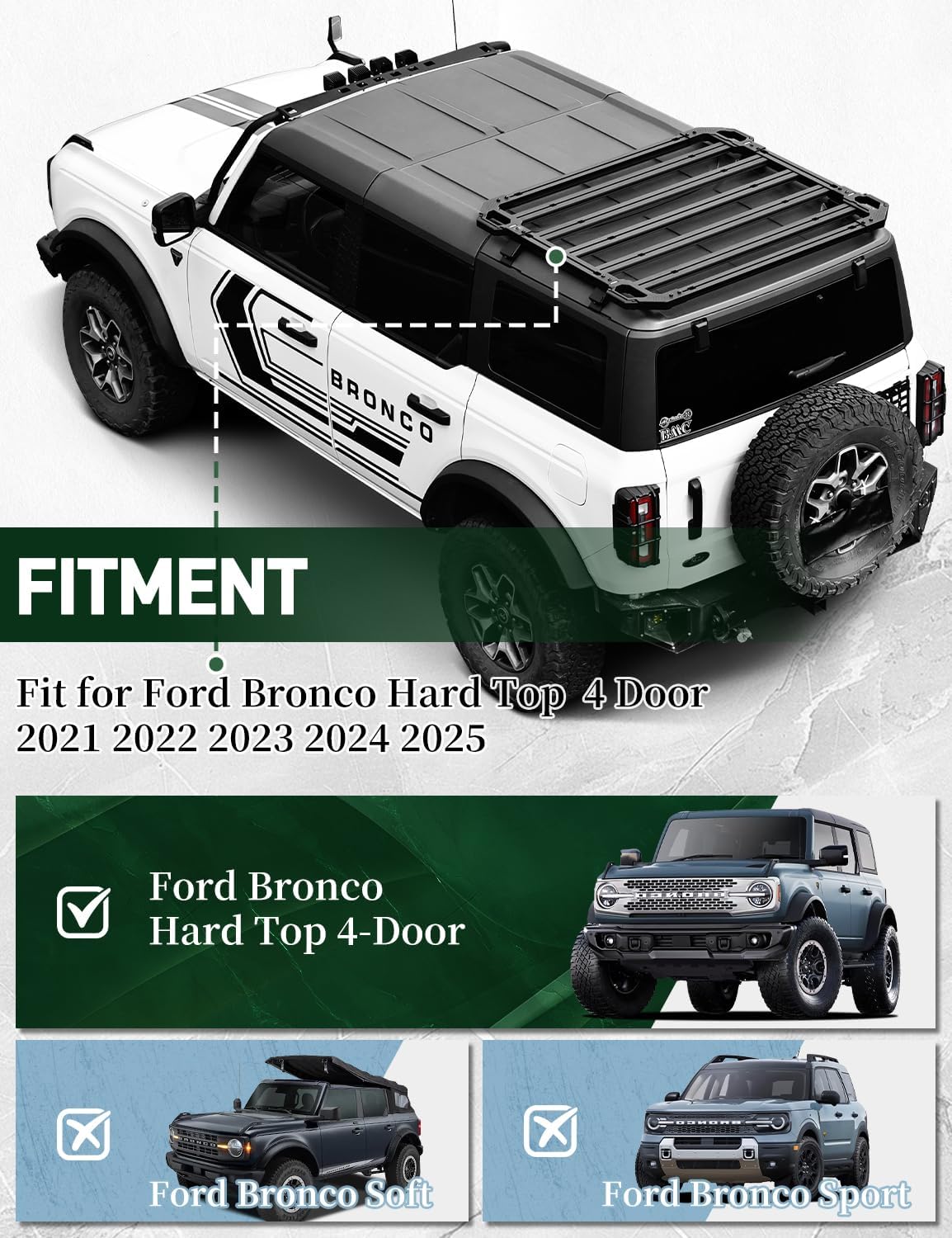 JROAD Bronco Hard top Platform Roof Rack, Rear Cargo Basket for 2021 2022 2023 2024 Ford Bronco Hardtop 4-Door (Exclude Bronco Sport) Bronco Half Short Luggage Rack Rooftop Storage Carrier Shelf