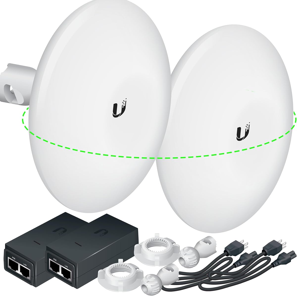 Wireless Bridge Ubiquiti NBE-M5-16 PRE-CONFIGURED, Bundle of 2 Ubiquiti NanoBeam M5, Point to Point Outdoor WiFi Bridge, Plugh and Play, 5GHz, 150+Mbps, 15+km Link Range, Network Bridge