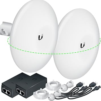 Wireless Bridge Ubiquiti NBE-M5-16 PRE-CONFIGURED, Bundle of 2 Ubiquiti NanoBeam M5, Point to Point Outdoor WiFi Bridge, Plugh and Play, 5GHz, 150+Mbps, 15+km Link Range, Network Bridge