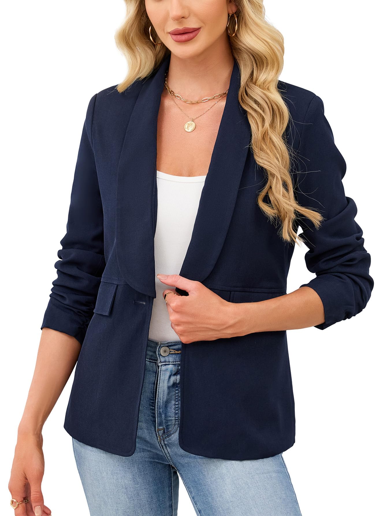 Yesfashion Womens Casual Blazers Long Sleeve Open Front Business Casual Cardigan Jacket