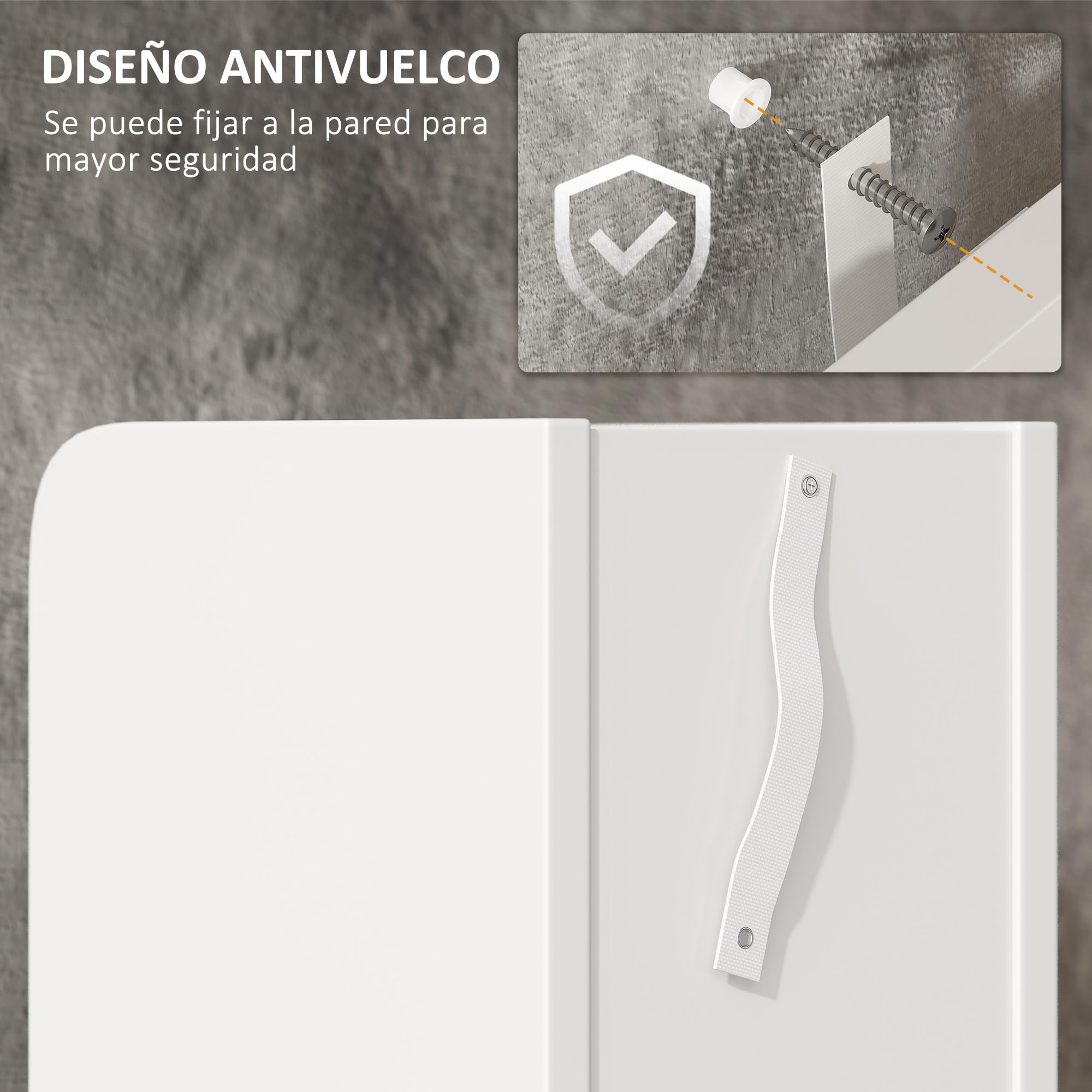 kleankin Armario Alto de Baño Columna de Baño con 3 Puertas 3 Estantes Abiertos y Sistema Antivuelco Armario de Baño Estilo Moderno 15x17x120 cm Blanco