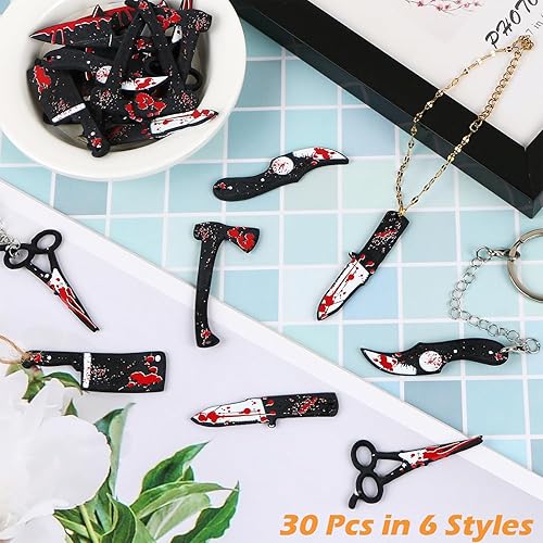 Miniatura 3 de 30 dijes de cuchillos falsos, colgante de Halloween, mini cuchillos falsos de plástico para mujeres, fabricación de joyas, manualidades, dijes de