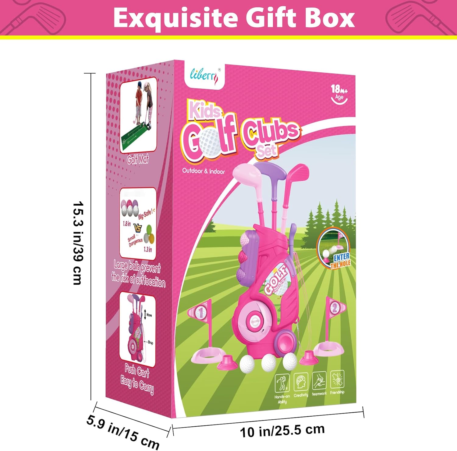 Liberry Toddler Golf Set for 2 3 4 Years Old Girls Boys, Upgraded Kids Golf Clubs Set with Golf Cart, Putting Mat, Outdoor Indoor Sports Toy Birthday Gift, Pink - Image 8