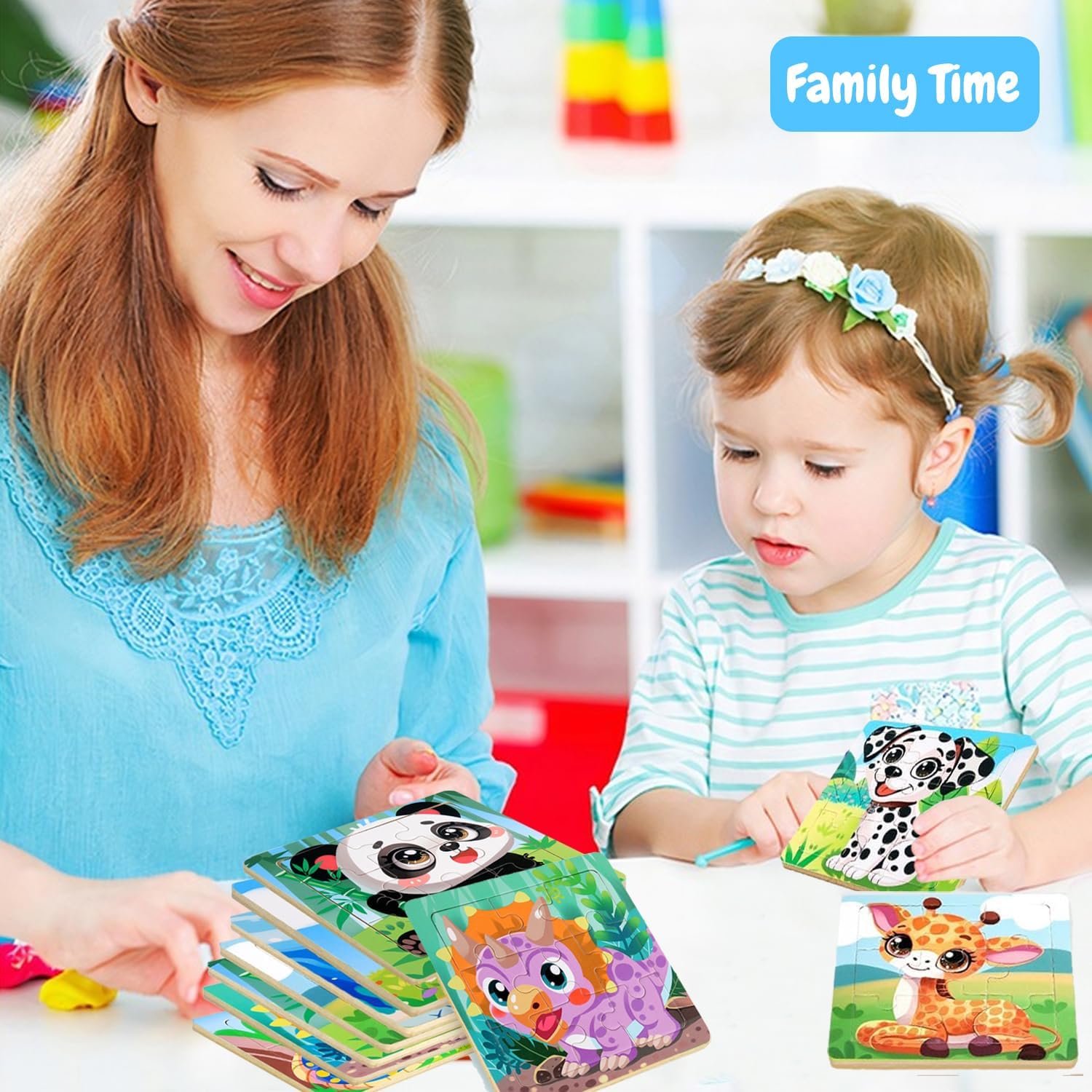 8 Pack Jigsaw Puzzles for Toddlers 1-2 3-6, 9 Piece Animal Wooden Puzzles for Toddlers, Children Learning Educational Puzzles Toys for Boys Girls