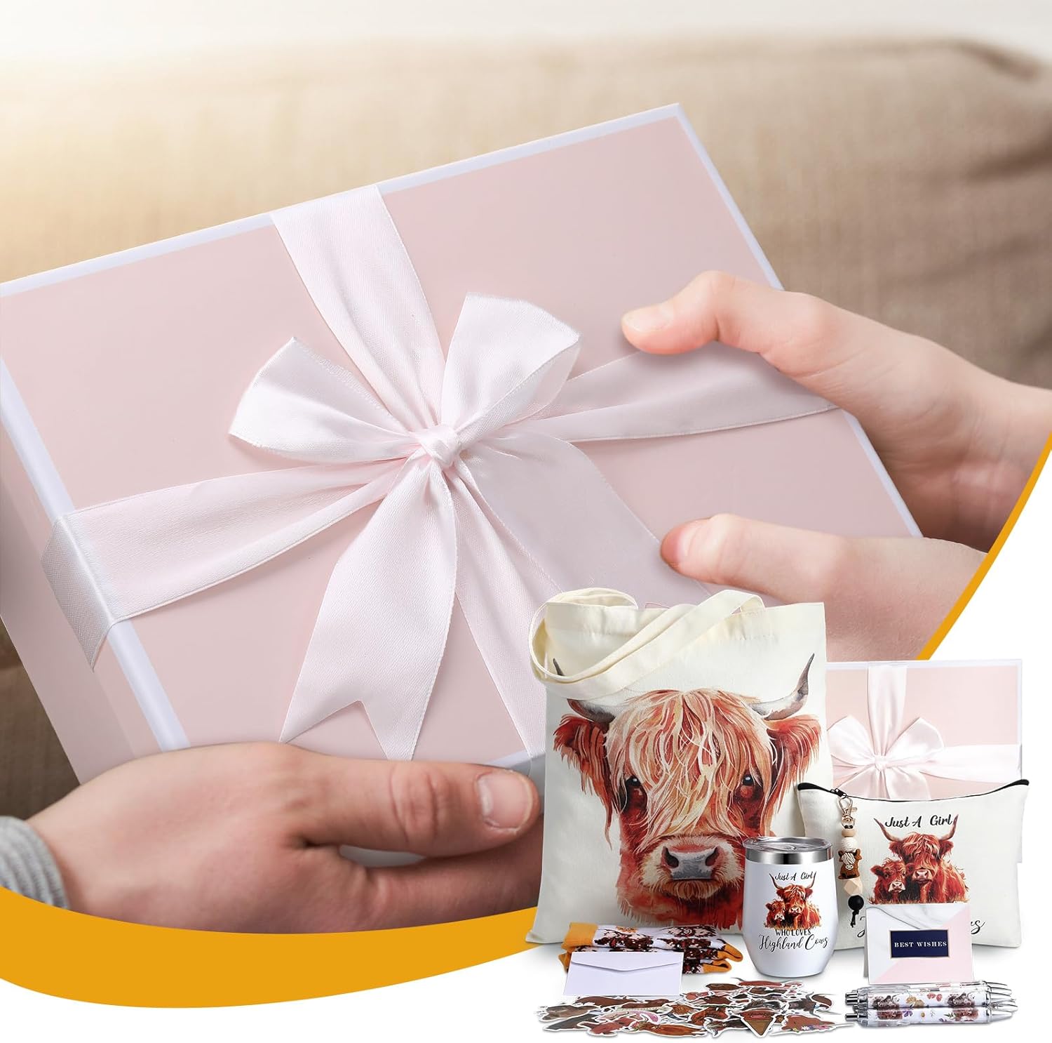 Aliceset 66 Pcs Highland Cow Gift Include Makeup Bag Stainless Steel Tumbler 20 oz with Socks Pens Set for Farm Animal Lovers - Image 5