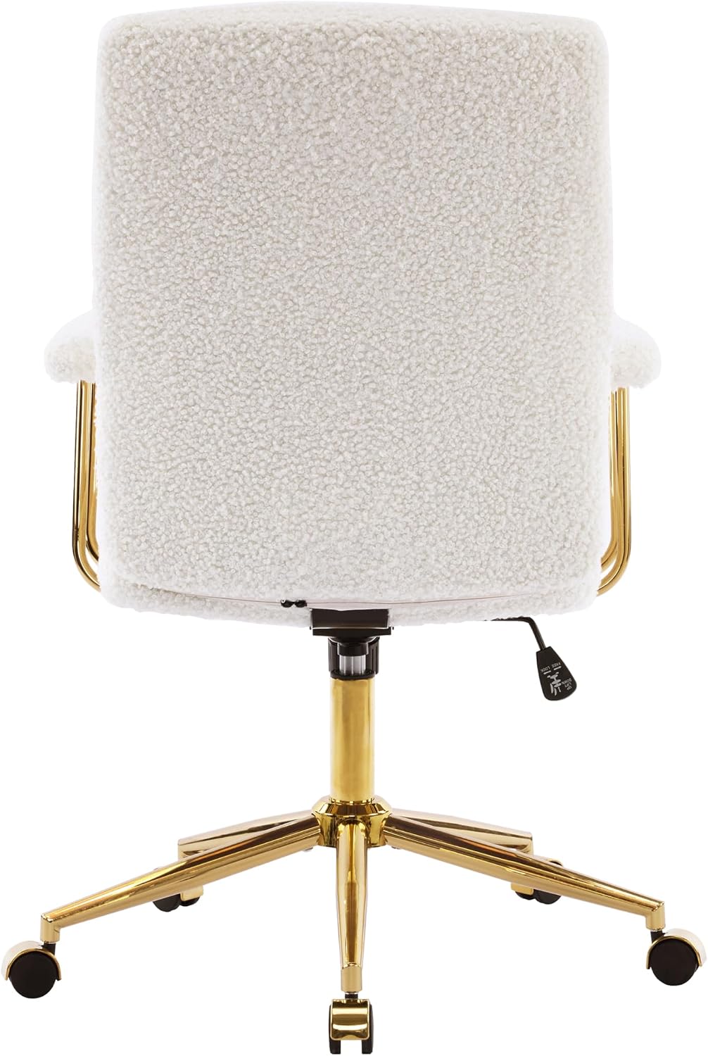 Elegant White and Gold Fuzzy Office Chair with Textured Boucle Fabric, Modern Desk Chair with Padded Seat, Height Adjustable with Durable Gold Base