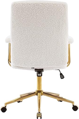 Miniatura 7 de Elegante silla de oficina mullida blanca y dorada con tela texturizada Boucle, moderna silla de escritorio con asiento acolchado, altura ajustable