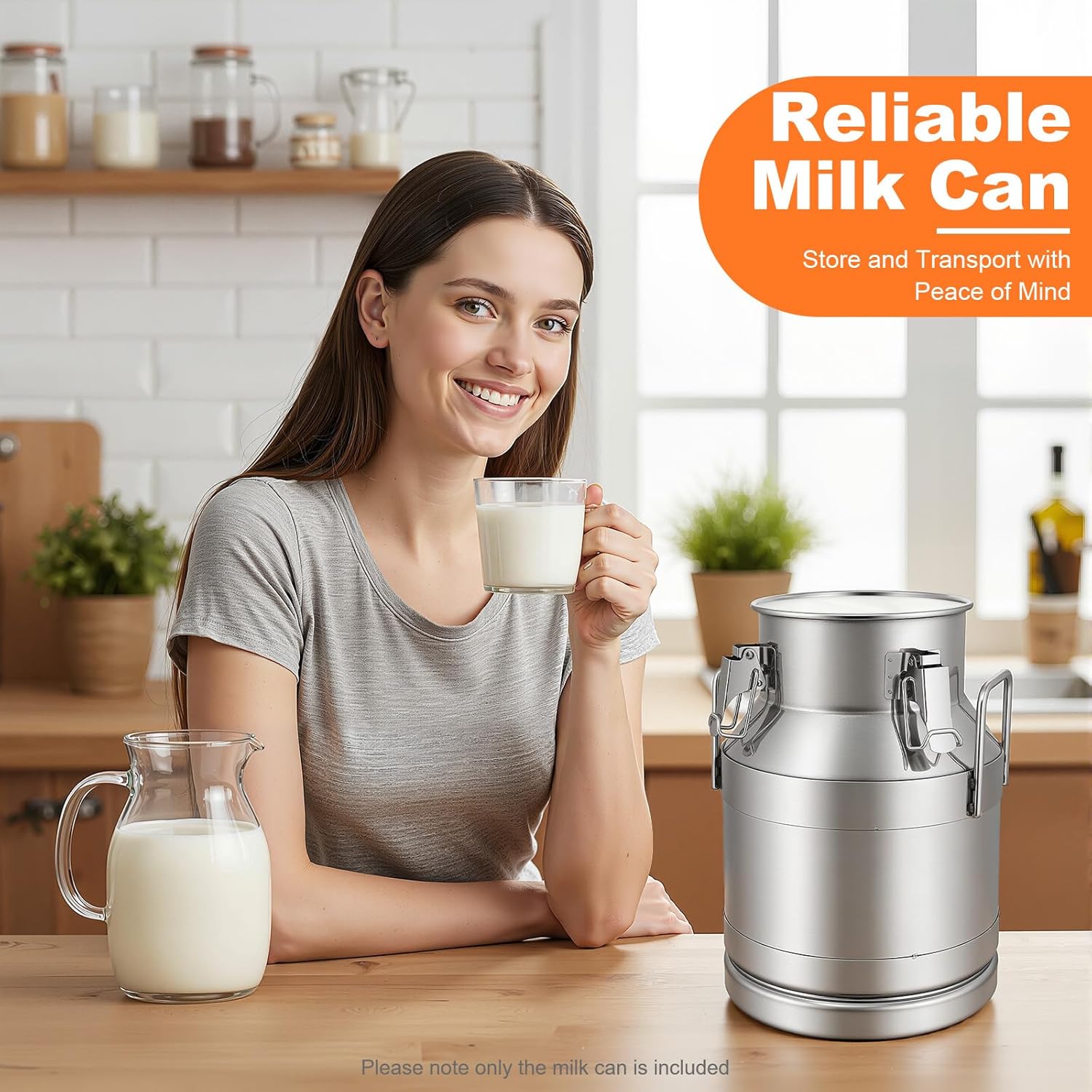 10L Stainless Steel Milk Can with Airtight 3 Lock Clips Lid,0.8mm Thick Metal Pail for Milk,Water,Oil,Dry Food Storage,Easy Carry Handle,Beverage Tub for Home Kitchen Restaurant
