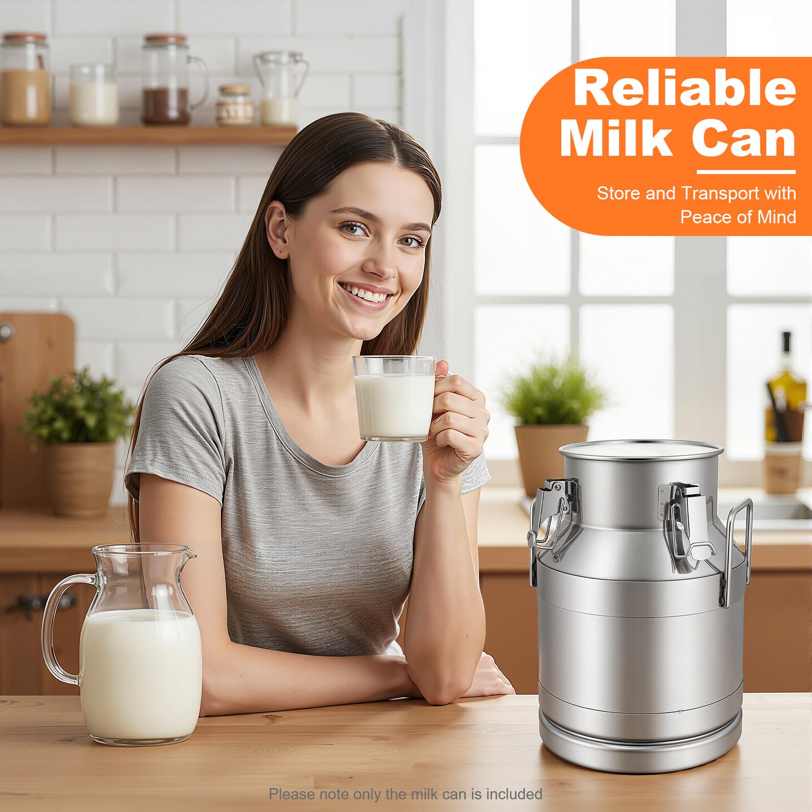 Jarra de leche de acero inoxidable de 10 litros con tapa y asa para guardar arroz, té, hierbas, vinagre, leche, agua, miel