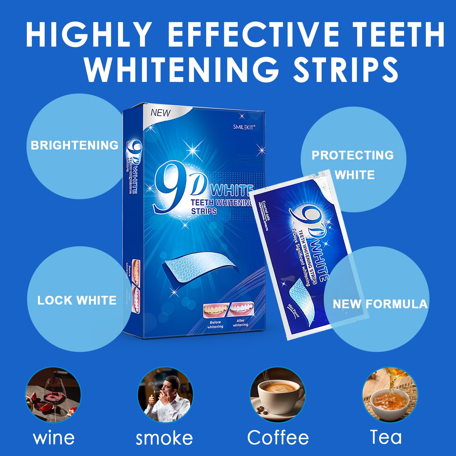 28 Pezzi Strisce Sbiancanti Denti, Kit Sbiancamento Denti Efficace, Riduzione Visibile Delle Macchie, Teeth Whitening Strips, Applicazione Semplice E Confortevole, Per Casa E Viaggio