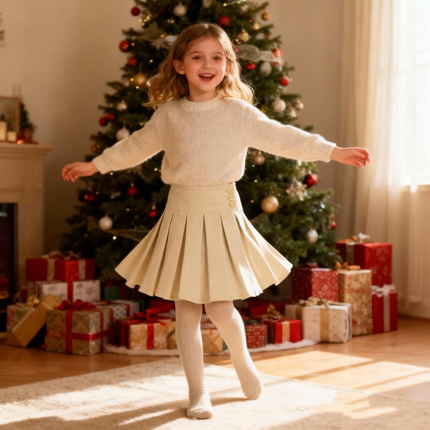 Bienzoe Girls School Uniform Skirt: Kids Adjustable Waist Stretchy Pleated Skort - Image 3