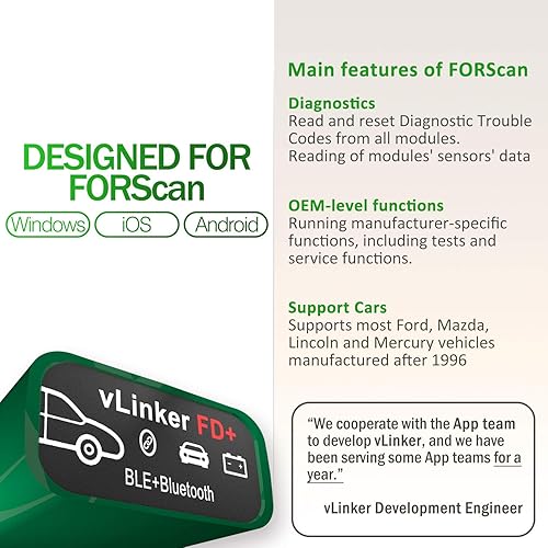 Miniatura 3 de vgate vLinker FD Plus OBD2 Adaptador Bluetooth BLE escáner para FORScan, funciona con iPhone, Android y Windows