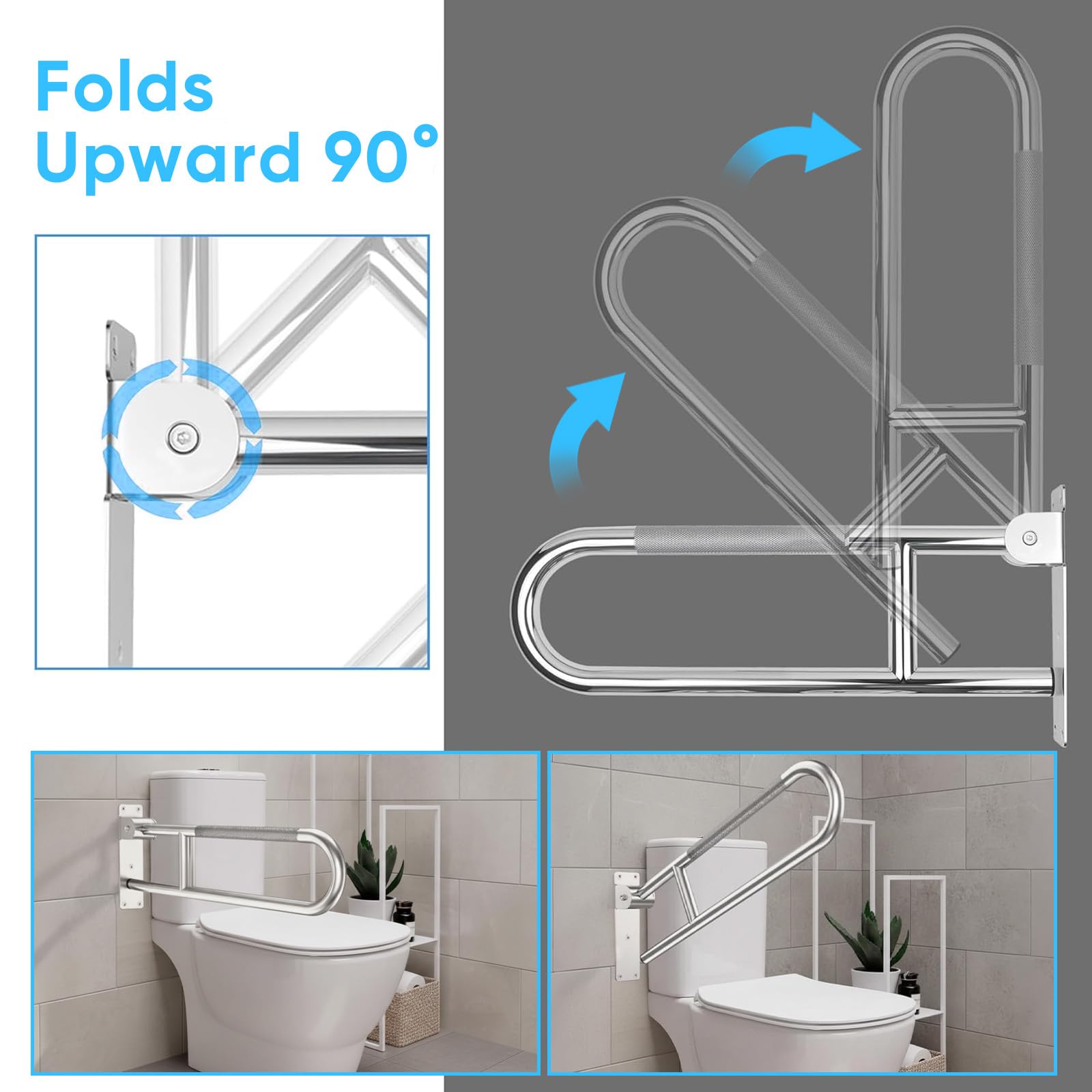 Maniglione Bagno Disabili 60cm, Maniglia Doccia Anziani | Maniglione Pieghevole Antiscivolo in Acciaio Inox Per Anziani, Disabili,Supporta 300-350kg