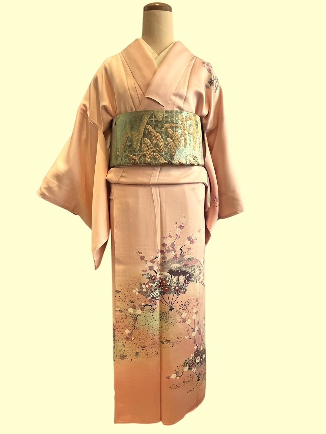 ⑥⑧⓪琉球紅型 縮緬 牡丹 蝶々 名古屋帯 正絹 琉球紅型 縮緬 牡丹