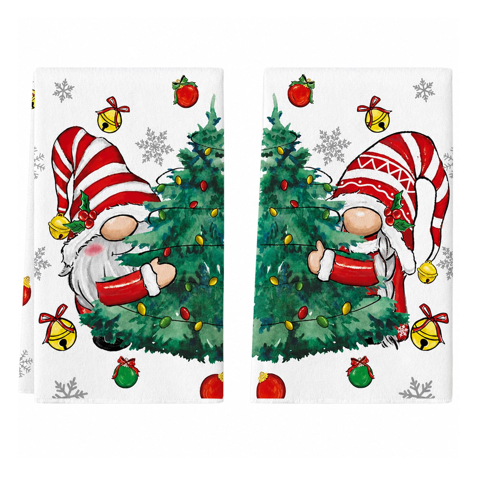 2Pcs Christmas Tea Towels, Gnome Xmas Tree Microfiber Dish Towels 40x60cm