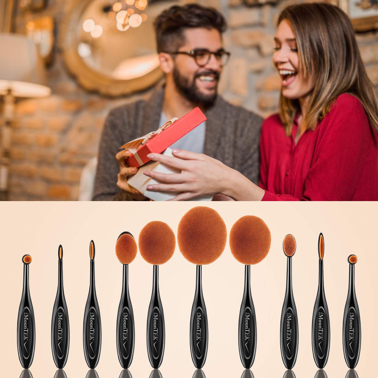 iMounTek Makeup Brushes Set 10Pcs Premium Oval Toothbrush Makeup Brushes with Refined Gift Box Flexible Brushes Soft Toothbrush Shaped For Foundation Concealer BB Cream Powder
