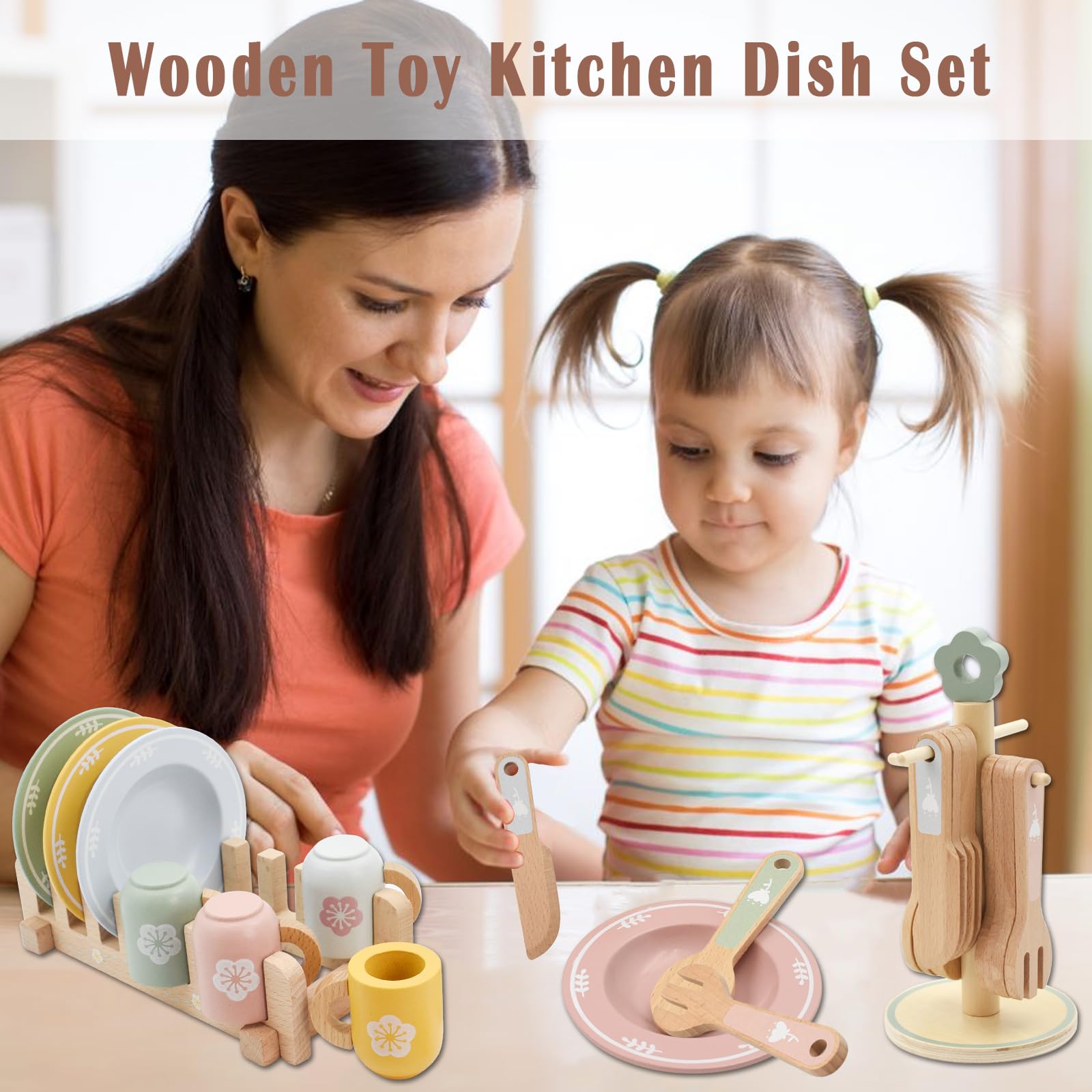Juguetes de Cocina de Madera, Aolkee Accesorios Cocina Juguetes,Juguetes , Accesorios cocinita infantilde de Madera, Juego de rol para niños Edad 3 + años
