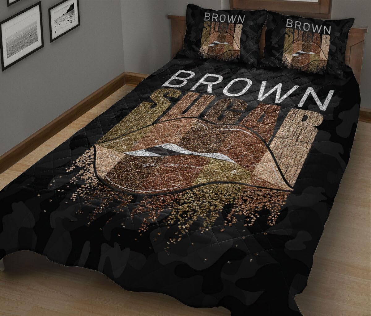 African Quilt Set, Afro African American Black Girl Princess Natural Hairstyle Sugar Quilt Blanket with Pillowcases, Quilt Bedding Set MLANH3022