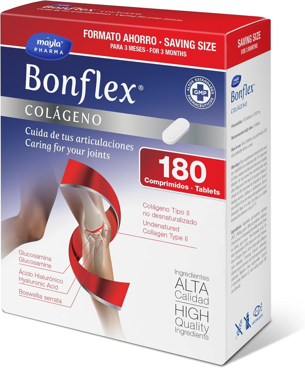 BONFLEX Colágeno 180 Comprimidos Colágeno no Desnaturalizado Tipo II 1500mg Glucosamina Ácido Hialurónico Boswellia Vitamina C para Articulaciones 1 Toma al Día