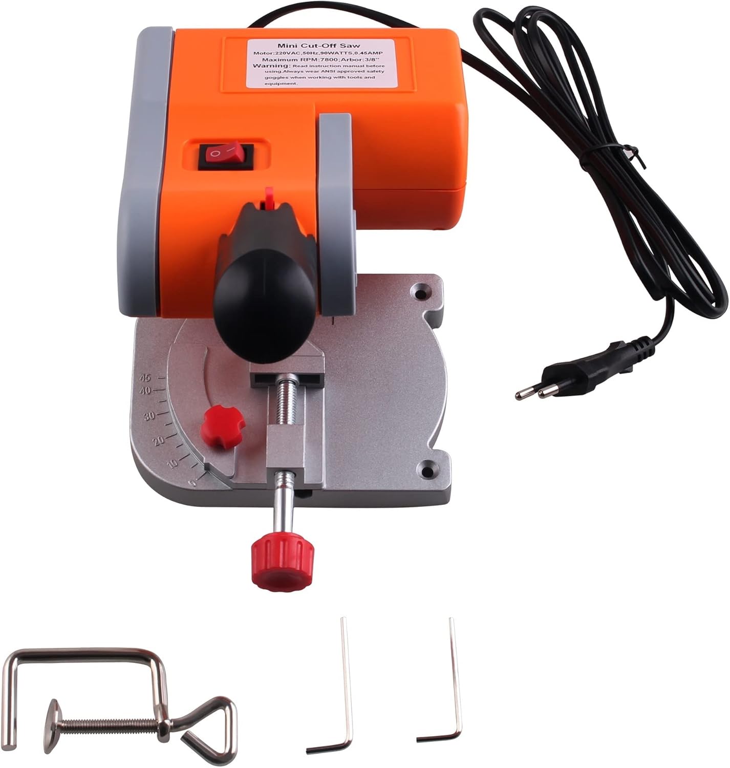 220V Mini Cutting Saw Table Bench Saw 0-45 Miter Saw Steel Blade 3/8" for Cutting Metal Wood Plastic Power Tool