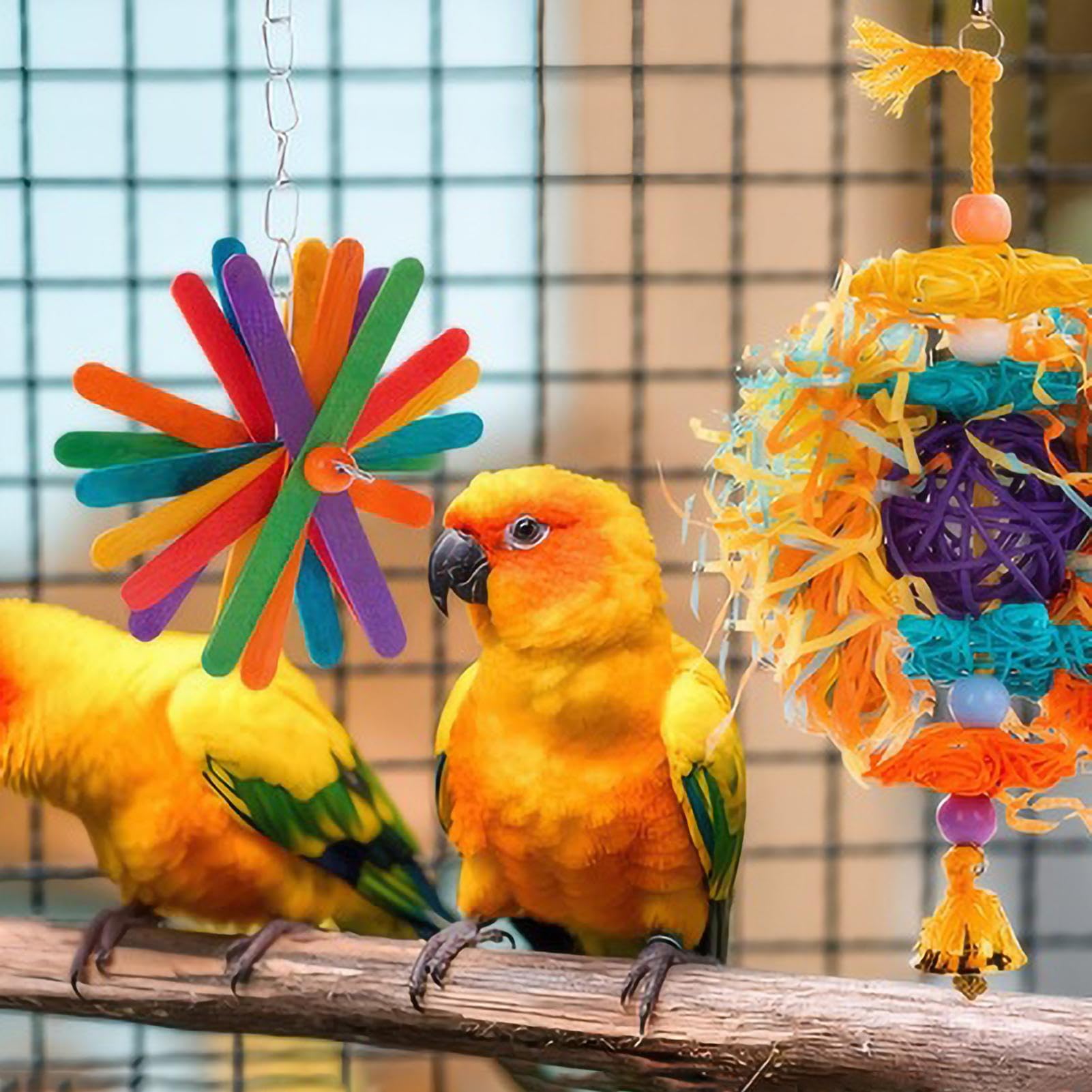 Vogelkauspielzeug | 5 Stück/Set Kauspielzeug für Sittiche | Kauspielzeug für Sittiche mit Baumwollse, Rattanball, buntes Käfigzubehör aus geschreddertem Papier für Sittiche, Wellensitti