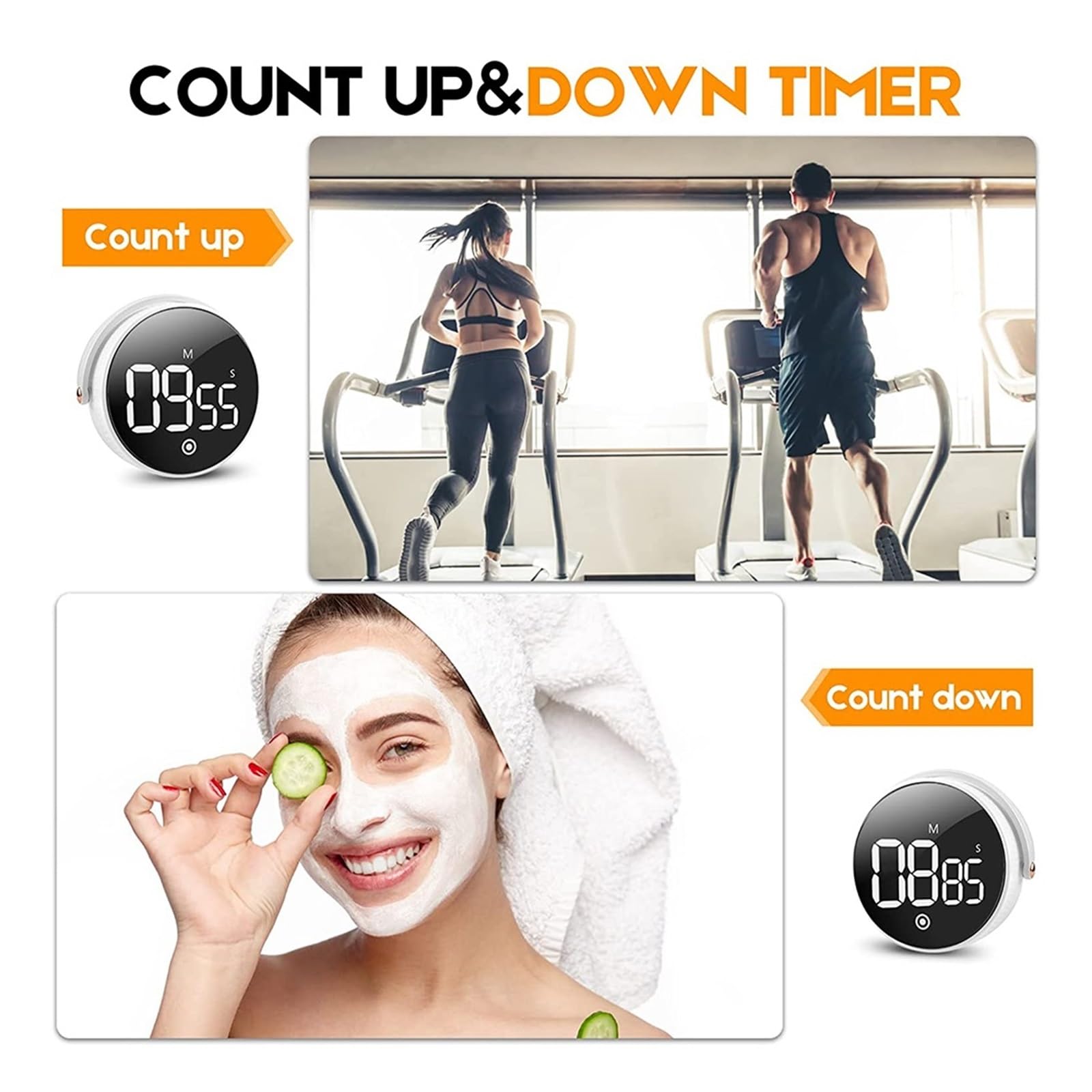 Temporizzatore da cucina Timer Da Cucina Magnetico LED Timer Digitale Timer Conto Alla Rovescia Manuale Sveglia Cucina Doccia Studio Fitness Cronometro Time Master Risparmia energia (Color : USB Rech
