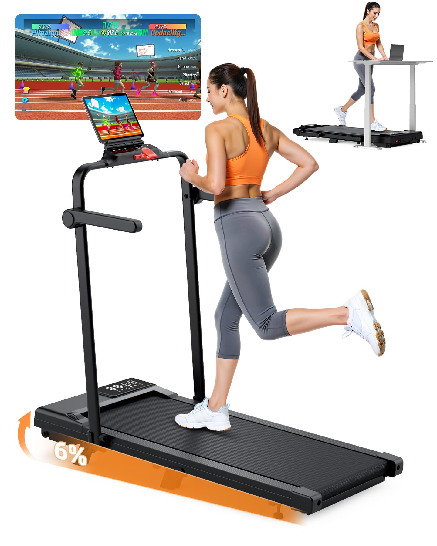 Lacuffy Treadmill for Home Foldable with 6% Incline, Oversize Treadmills for Heavy People Max 12KM/H, Walking Pad Treadmill Max 136KG Running Machine with APP Control, HIIT & MIIT Programs