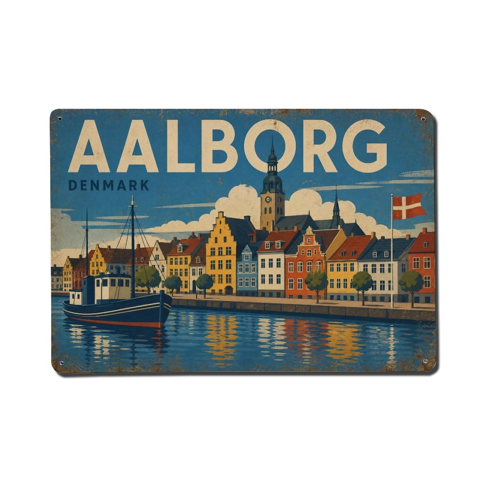 Retro Travel Denmark Aalborg Metal Tin Sign