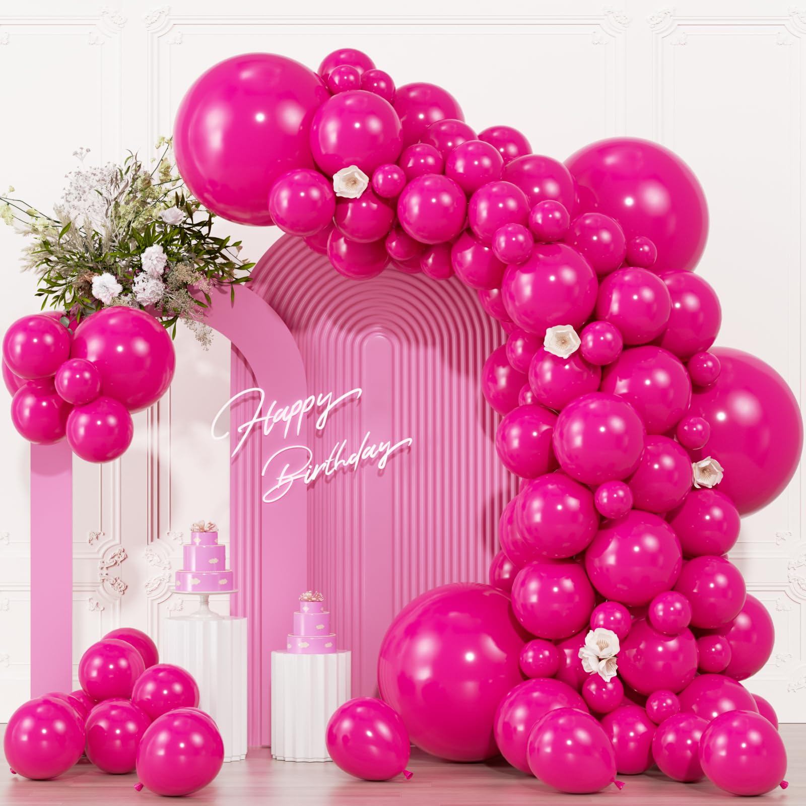 Photo 1 of 104pcs Hot Pink Balloons Assorted Sizes (18/12/10/5 Inch) - Dark Pink & Magenta Latex Balloons for Bachelorette Party, Princess Birthday, Bridal Shower & Wedding Decorations