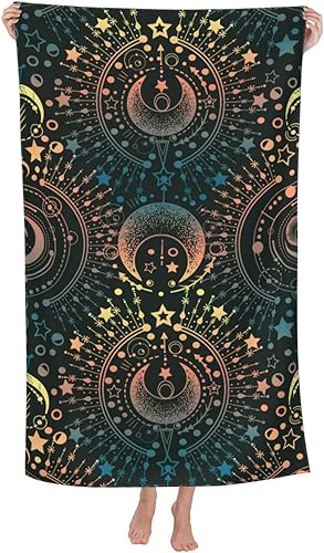 VOOHDDY Toalla de playa mágica de astrología mágica con luna y estrella, grande, suave, absorbente, de secado rápido, toallas de baño de gran tamaño