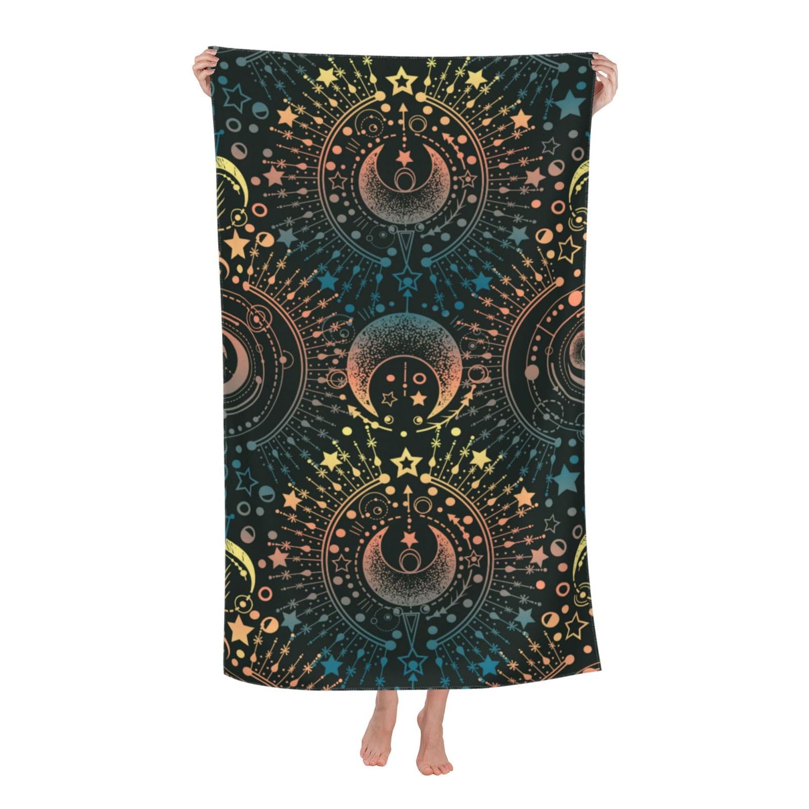 VOOHDDY Magic Astrology Magical Moon Star Beach Towel Large Soft Absorbent Microfiber Quick Dry Oversized Bath Towels for Bathroom Women Men Pool