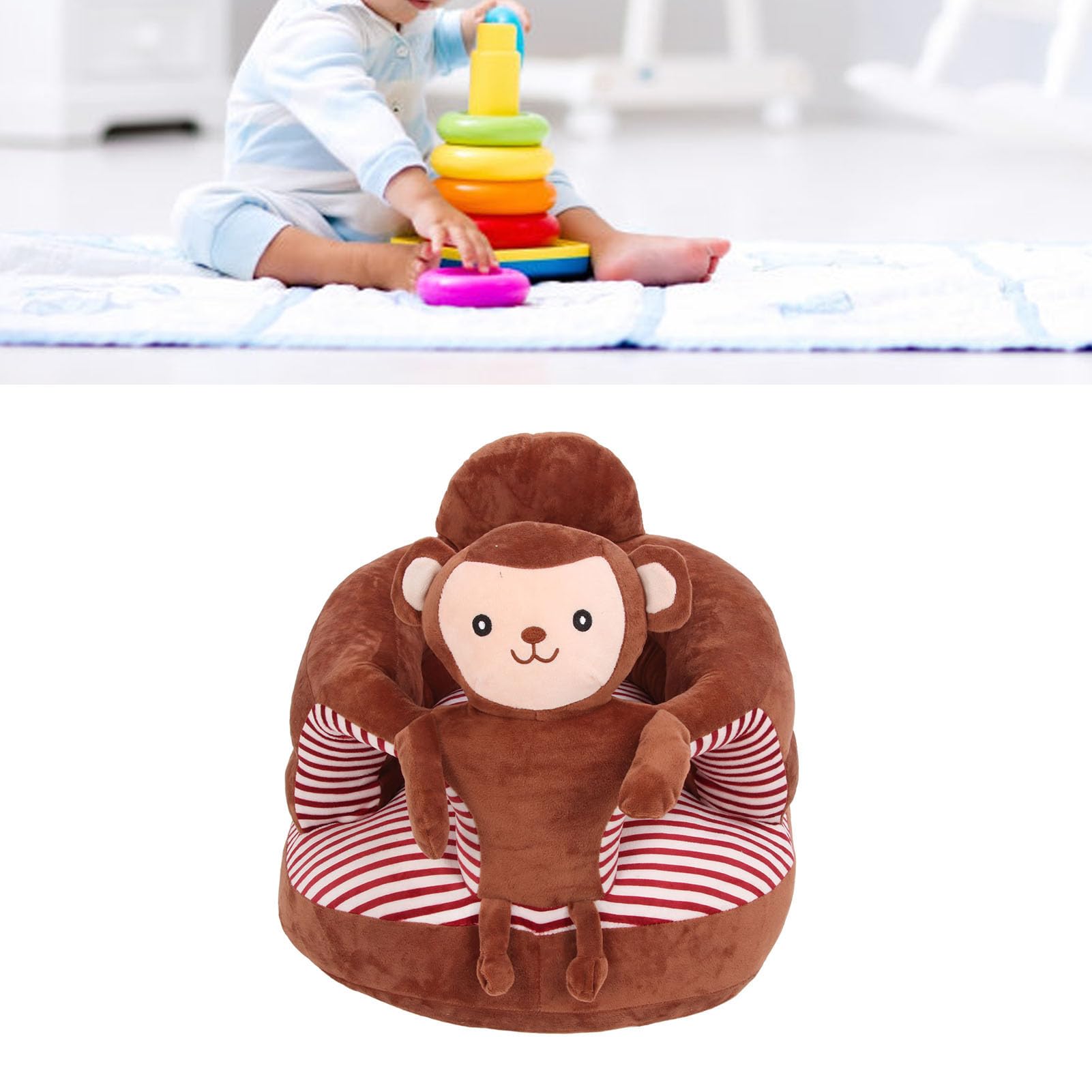 Soft Velvet Baby Sitting Support Seat Stable Infant Sitting Chair with Anti Tip Design Parent Child Interactive Sofa for Sitting Up (Brown Monkey)