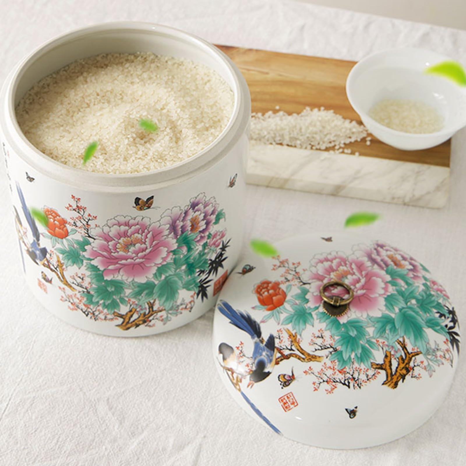 Ceramiczne przechowywanie ryżu, dozownik ryżu ceramiczny, słoik do przechowywania żywności, do przechowywania, mąki, cukier, kawa, ryż
