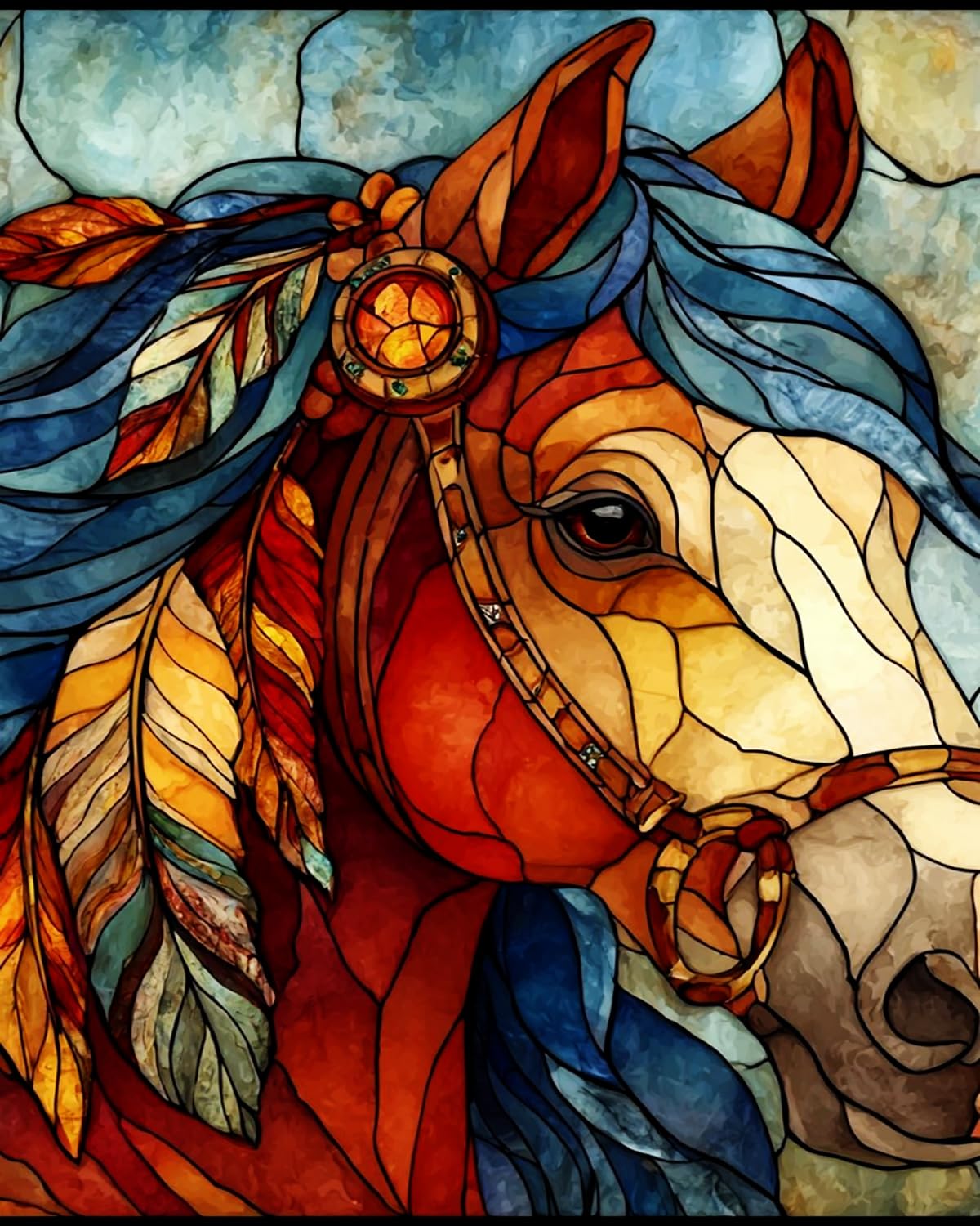 LIUBAISHI Paint by Numbers for Adults, Stained Glass Horse with Feathers, 40x50 cm Acrylic Canvas Painting Kit