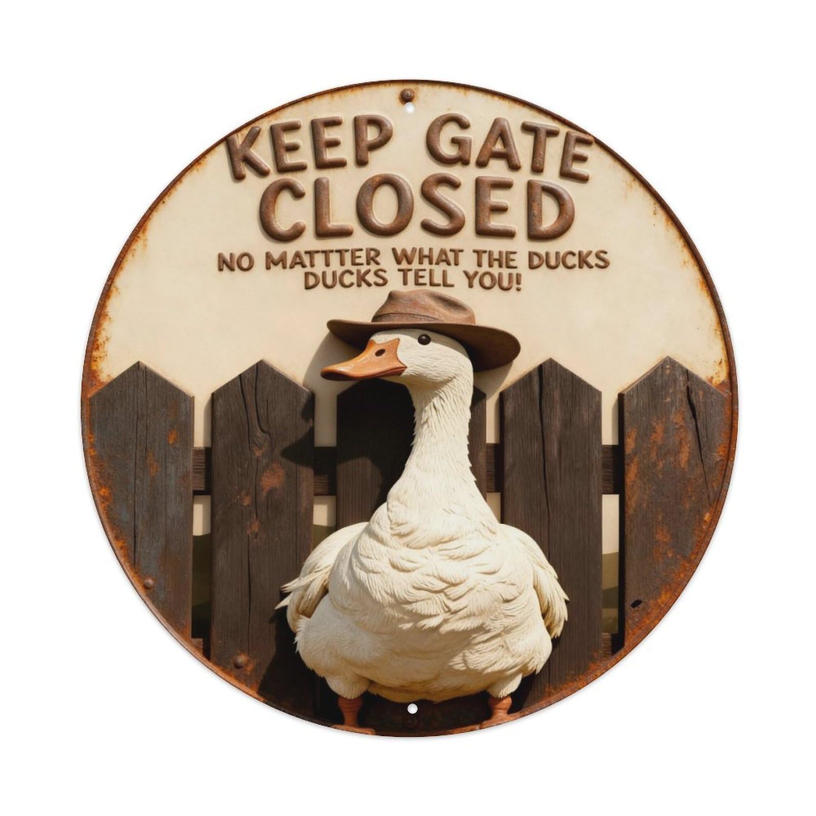 Duck Wearing Hat Gate Sign Round Metal Tin Sign Vintage Wall Decor, Bar Garage Cafe Kitchen Home Wall Art Poster 8x8inches