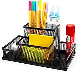 Porta Lapís Organizador Caneta Clips Lembrete Aramado Escritorio Treco Material Objeto (Preto)