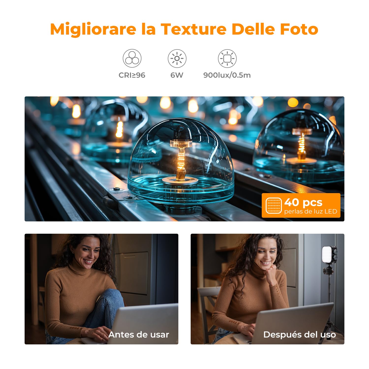 K&F CONCEPT Luce Video LED Bicolore, Luce di Riempimento Fotografica Portatile da 2000 mAh, 15 Effetti di Luce, 2500K-9900K, CRI 96+, per Vlogging, Selfie, Fotografia di Oggetti, Nero