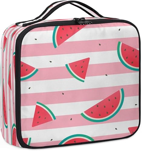 Bolsa de maquillaje de viaje para mujer, grande, cuadrada, portátil, profesional, de tren de coqueta, estuche de cosméticos con asa, estampado de