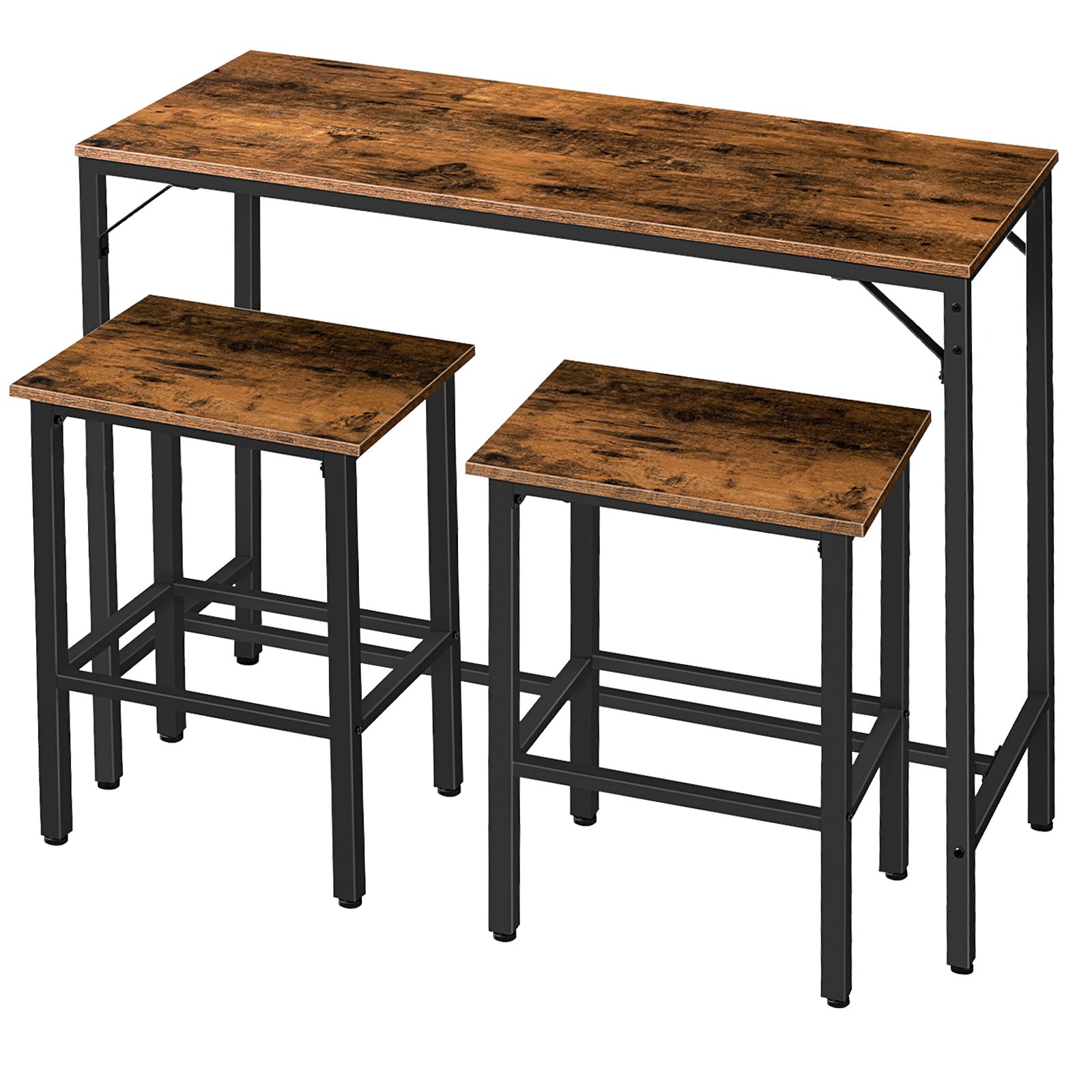 HOOBRO Juego de Mesa y 2 Taburetes de Bar, Estilo Industrial, Mesa de Comedor con 2 Asientos, 120 x 40 x 91 cm, para Sala de Estar, Cafetería, Cocina, Negro y Marrón Rústico EBF46BT01