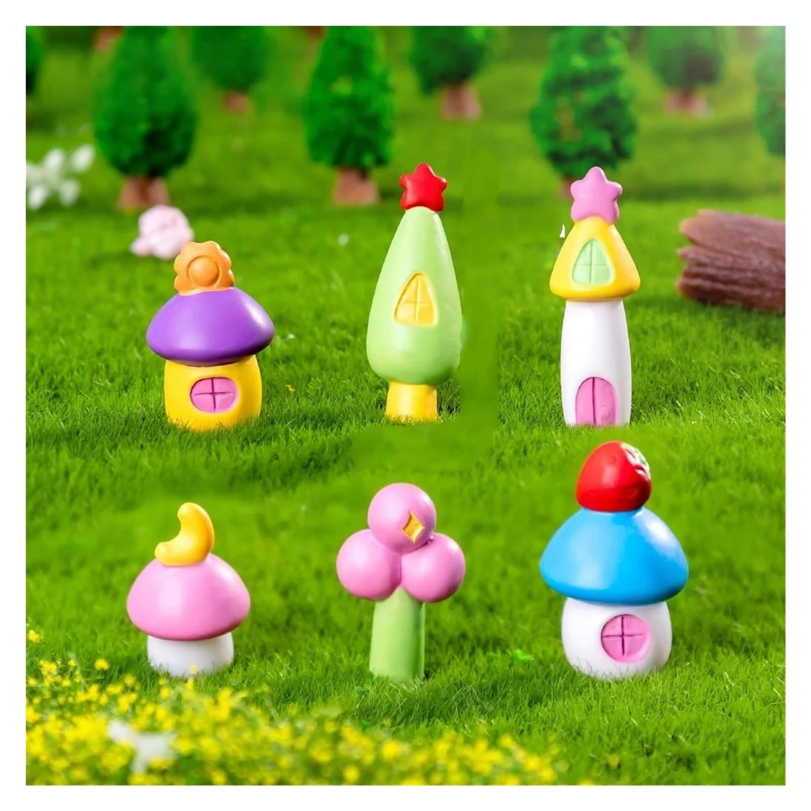 YDMHYLAI Garden Ornaments Miniature Garden Ornament Statue Figurines for Landscape Pot Dollhouse Home Decor, Soft Lightweight(6pcs Fairy House)
