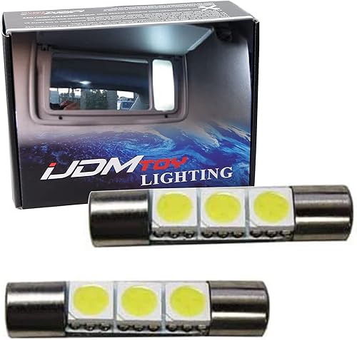 iJDMTOY (2 bombillas LED 3-SMD 1.142 in 6614F para luces de espejo de tocador de visera solar de coche, color blanco xenón