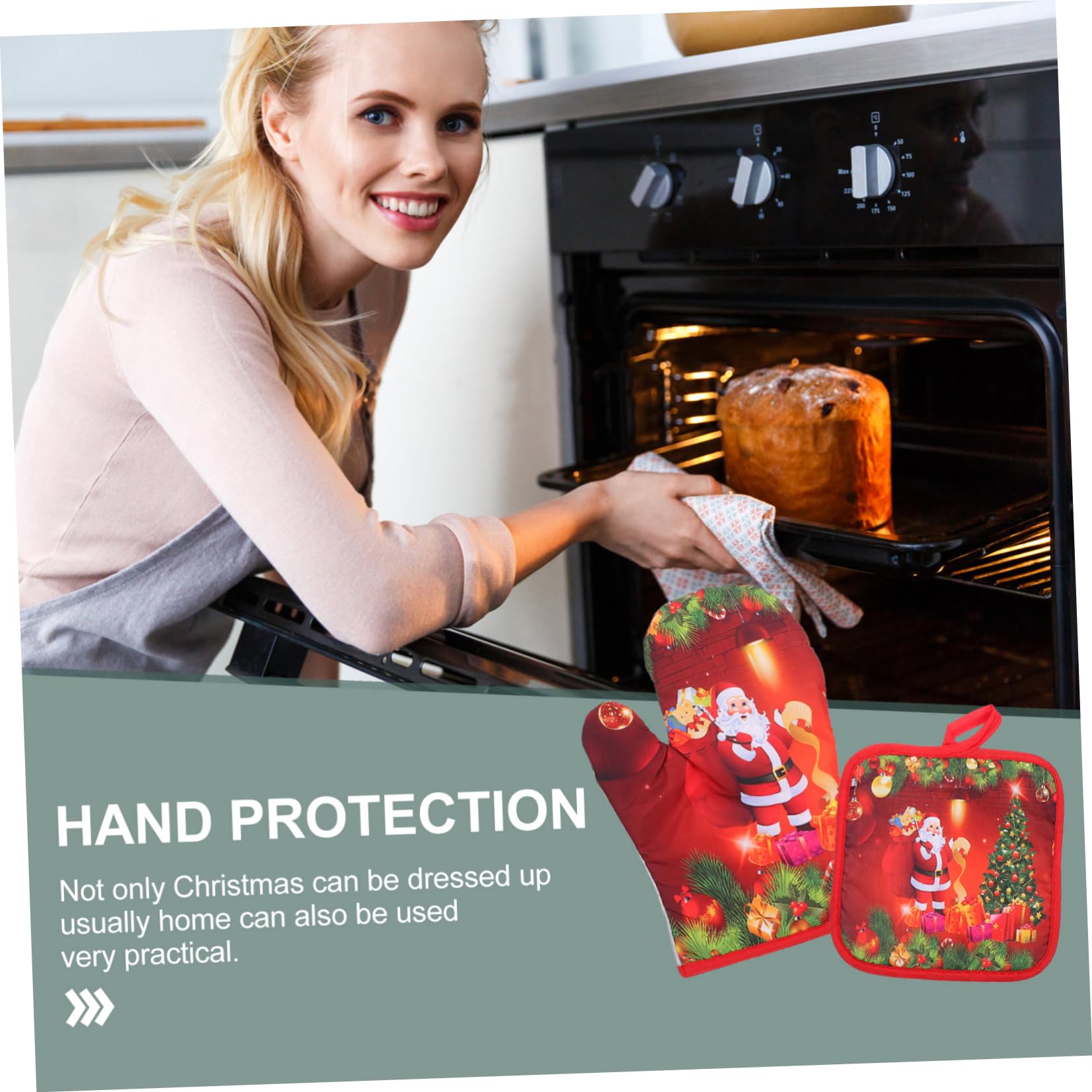 MAGICLULU 12 Stck Teiliges Set Rote Weihnachts Ofenhandschuhe und Tischsets Hitzebeständige Topfhandschuhe aus Dickem Wärmeisolierend und rutschfest zum Backen Grillen und Küchenschutz