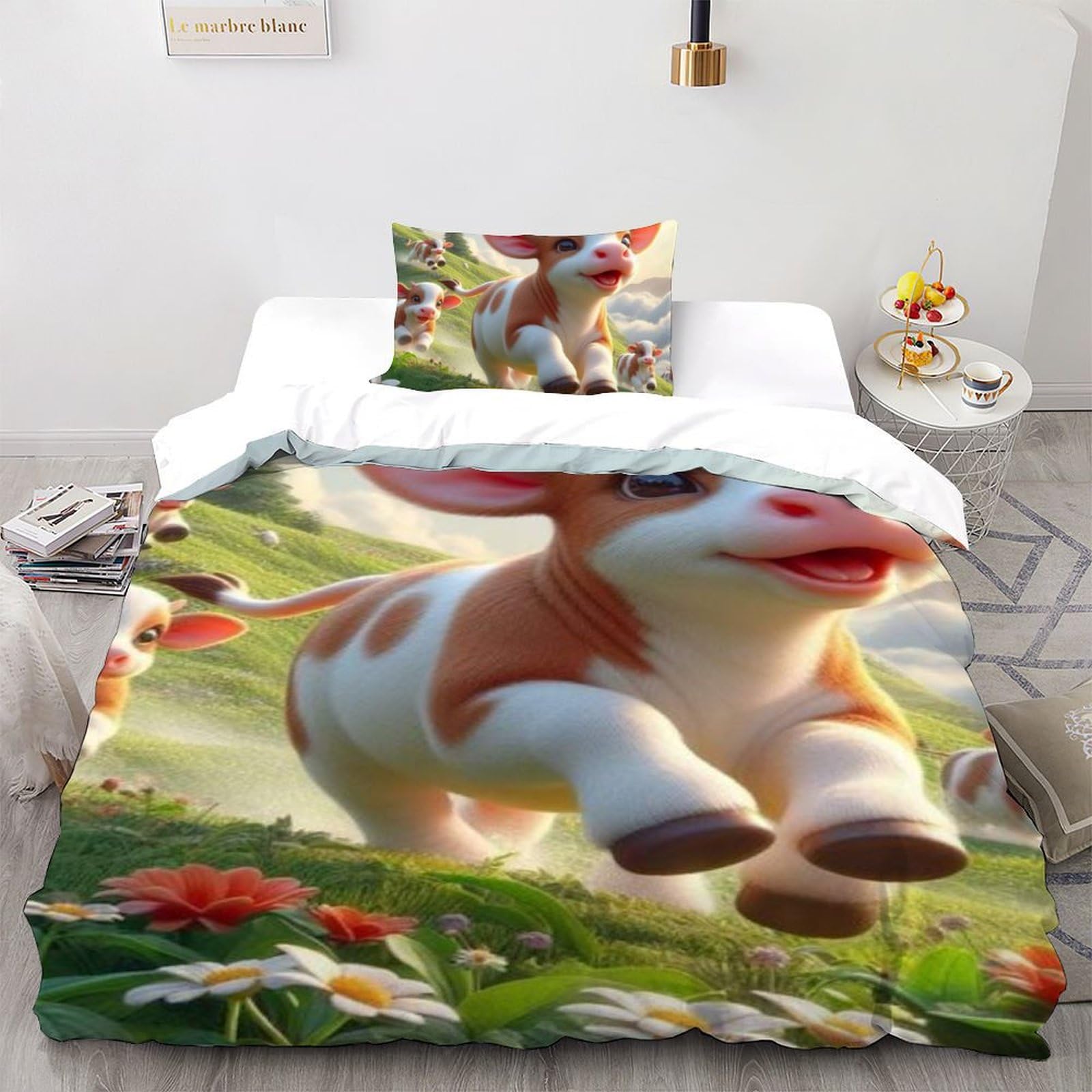 Housse de couette bétail microfine ensemble literie animaux 2 pièces