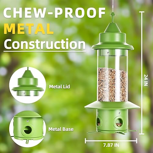 Miniatura 3 de Qdomodoo Comedero para pájaros a prueba de ardillas,4 puertos de alimentación y perchas de metal con resortes,Comederos para pájaros de 5 libras de