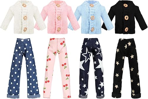 Bencailor - Juego de 8 piezas de ropa de muñeca de 11.5 pulgadas, suéteres de algodón y pantalones de jean, accesorios para muñeca (cárdigan)