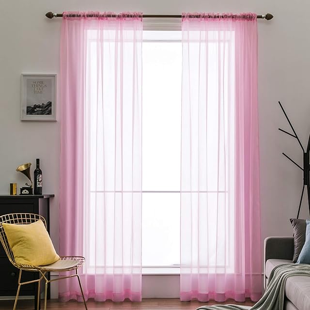 MIULEE 2 panele w czystym kolorze, przezroczyste zasłony okienne, gładkie, eleganckie panele welonowe, zasłony okienne, do sypialni, salonu, różowe, 140 x 175 cm, cholewka kieszonkowa